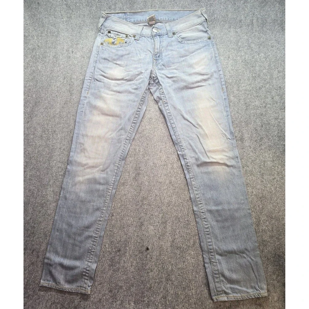 True Religion Section Straight Jeans Mens 34 Light Wash Made In USA Denim